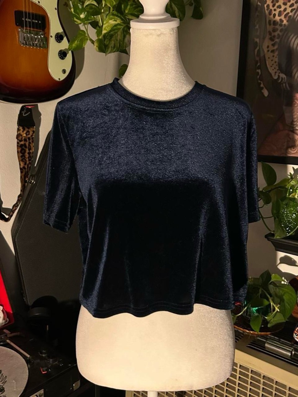 Velvet Crop Tee - Navy Blue Women's Top